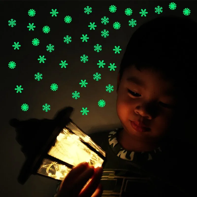 2sets 3D Snowflake Luminous Wall Sticker Fluorescent Glow - 50pcs/set