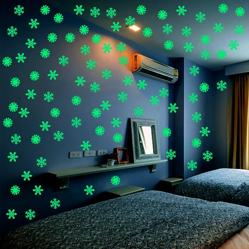 2sets 3D Snowflake Luminous Wall Sticker Fluorescent Glow - 50pcs/set
