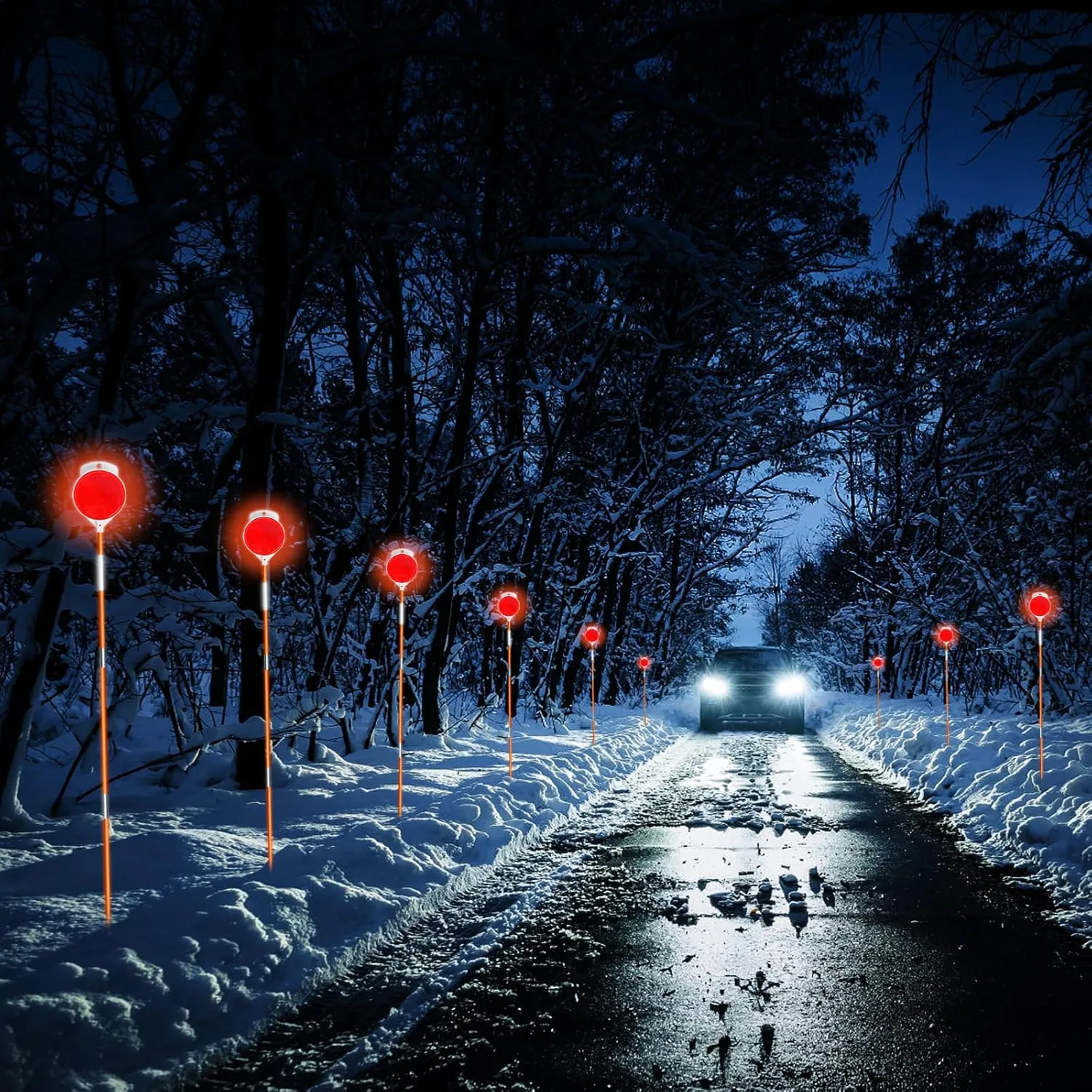 48in Reflective Driveway Markers Orange Fiberglass Snow Stakes with Reflectors