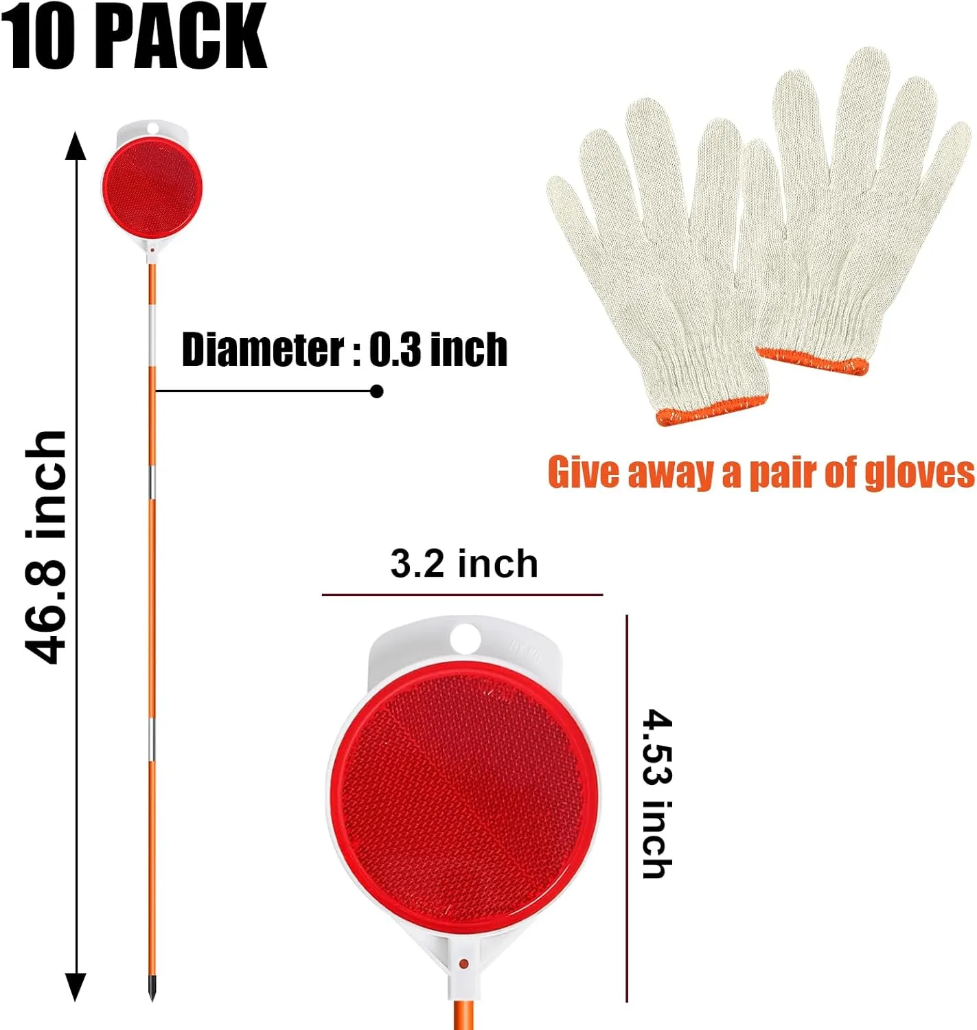 48in Reflective Driveway Markers Orange Fiberglass Snow Stakes with Reflectors