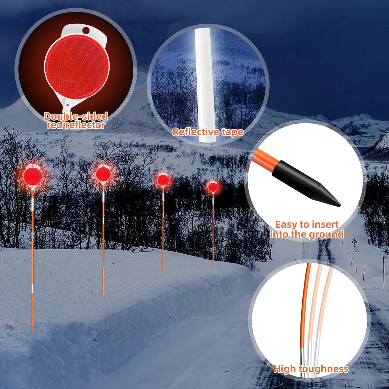 48in Reflective Driveway Markers Orange Fiberglass Snow Stakes with Reflectors