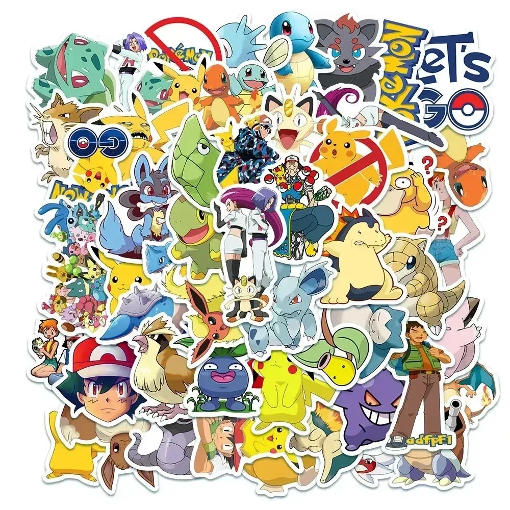50pcs Kawaii Pokemon Stickers Waterproof Pikachu Decal Motorcycle Phone Car Skateboard Laptop Aanime Classic Stickers Kid Toy