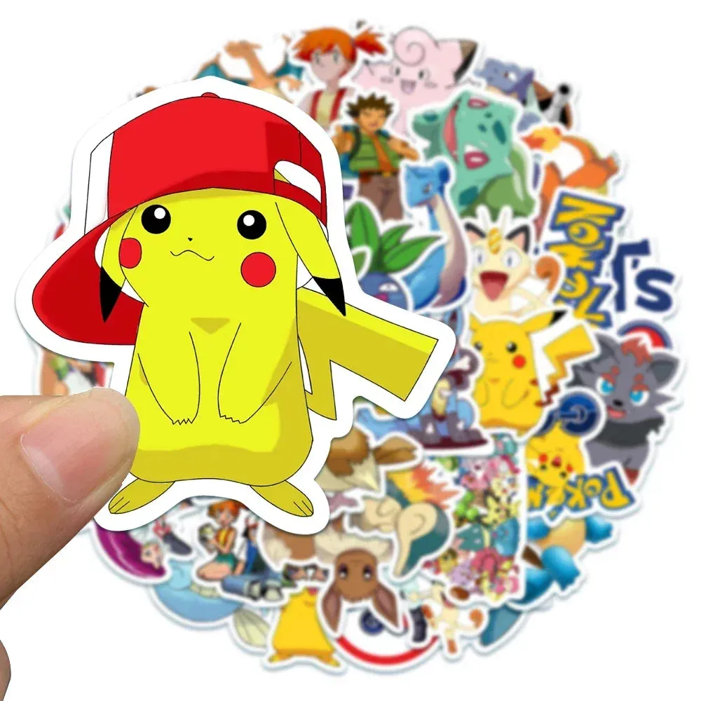 50pcs Kawaii Pokemon Stickers Waterproof Pikachu Decal Motorcycle Phone Car Skateboard Laptop Aanime Classic Stickers Kid Toy
