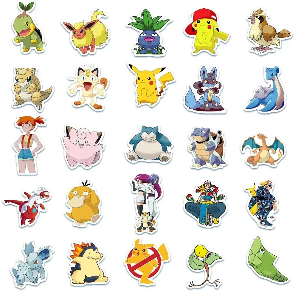 50pcs Kawaii Pokemon Stickers Waterproof Pikachu Decal Motorcycle Phone Car Skateboard Laptop Aanime Classic Stickers Kid Toy