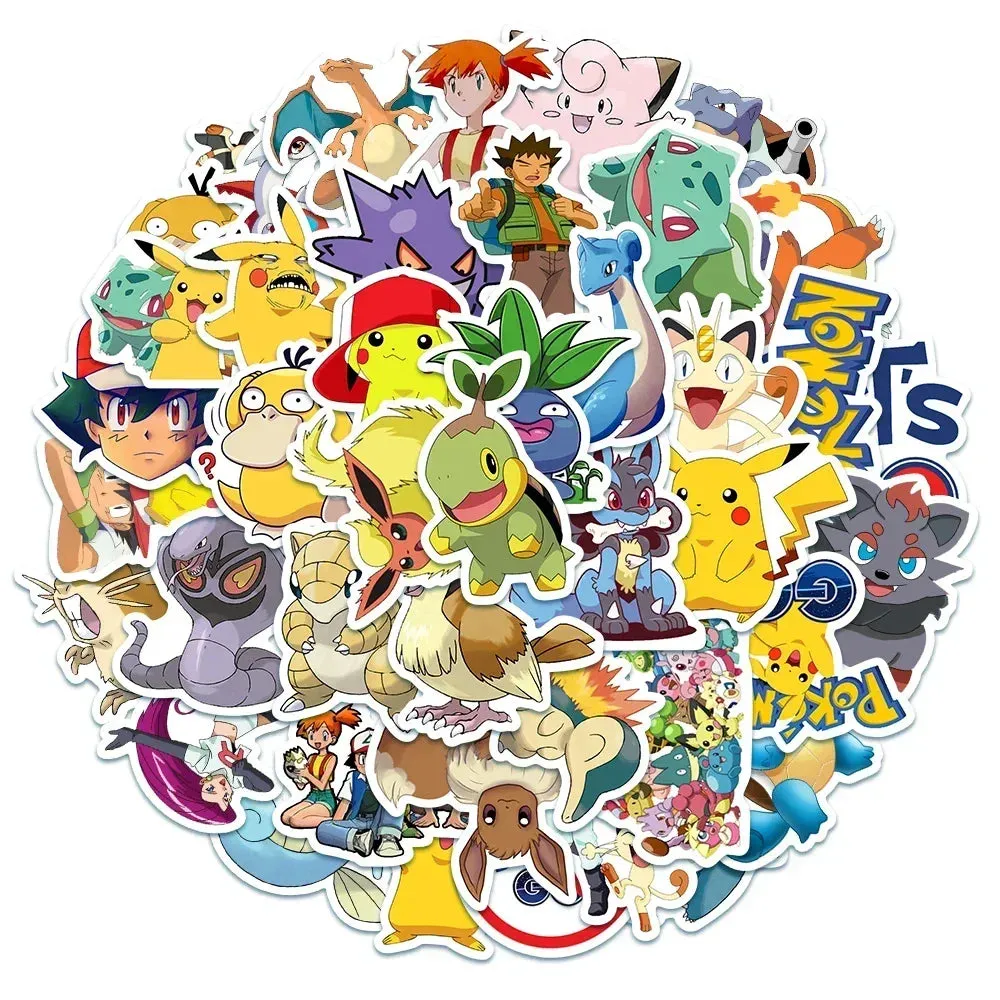 50pcs Kawaii Pokemon Stickers Waterproof Pikachu Decal Motorcycle Phone Car Skateboard Laptop Aanime Classic Stickers Kid Toy