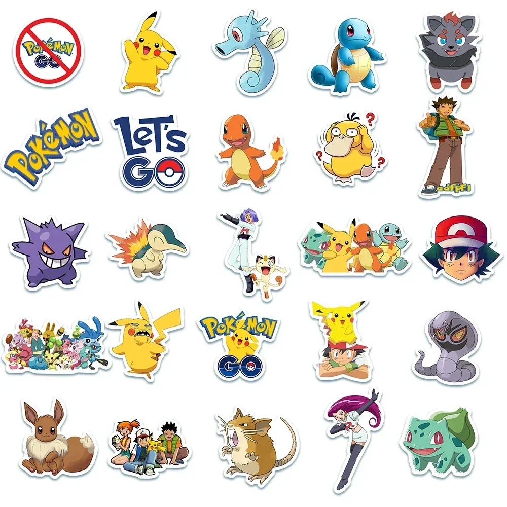 50pcs Kawaii Pokemon Stickers Waterproof Pikachu Decal Motorcycle Phone Car Skateboard Laptop Aanime Classic Stickers Kid Toy