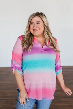 All This Love Color Block Top- Fuchsia, Mint, & Purple