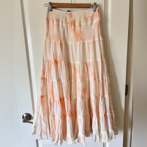 Anthropologie Chaudry Tie Dye Maxi Tiered Peplum Skirt