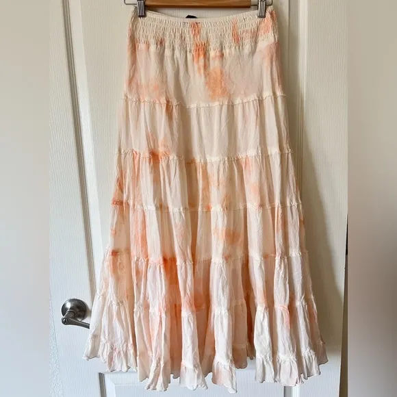 Anthropologie Chaudry Tie Dye Maxi Tiered Peplum Skirt