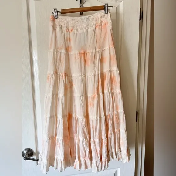 Anthropologie Chaudry Tie Dye Maxi Tiered Peplum Skirt