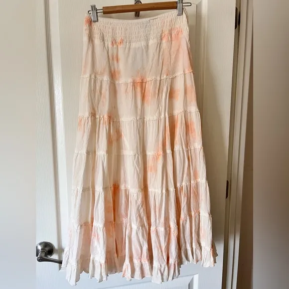 Anthropologie Chaudry Tie Dye Maxi Tiered Peplum Skirt
