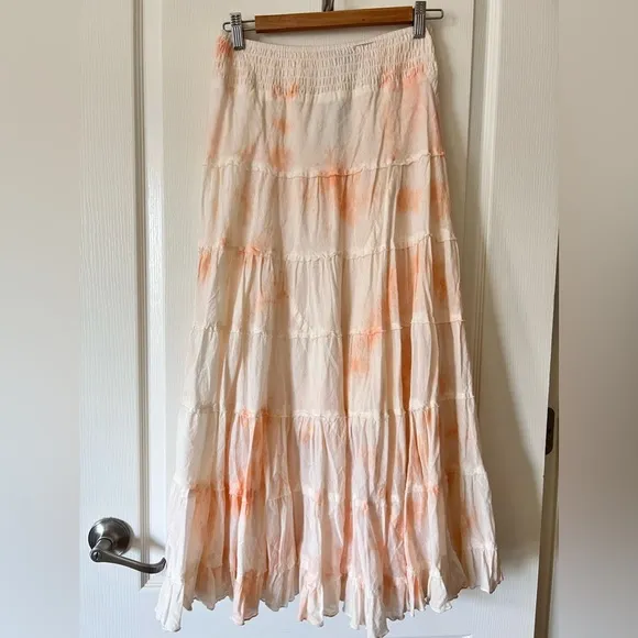 Anthropologie Chaudry Tie Dye Maxi Tiered Peplum Skirt