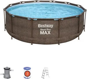 Bestway 12 ft x 39.5 Inch/ 3.66 m x 1 m Set Steel Pro MAX Deluxe Series Round Pools