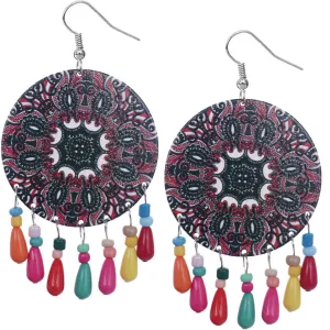 Black Red Wooden Bead Kaleidoscope Pattern Earrings