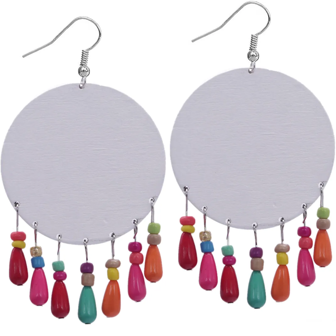 Black Red Wooden Bead Kaleidoscope Pattern Earrings