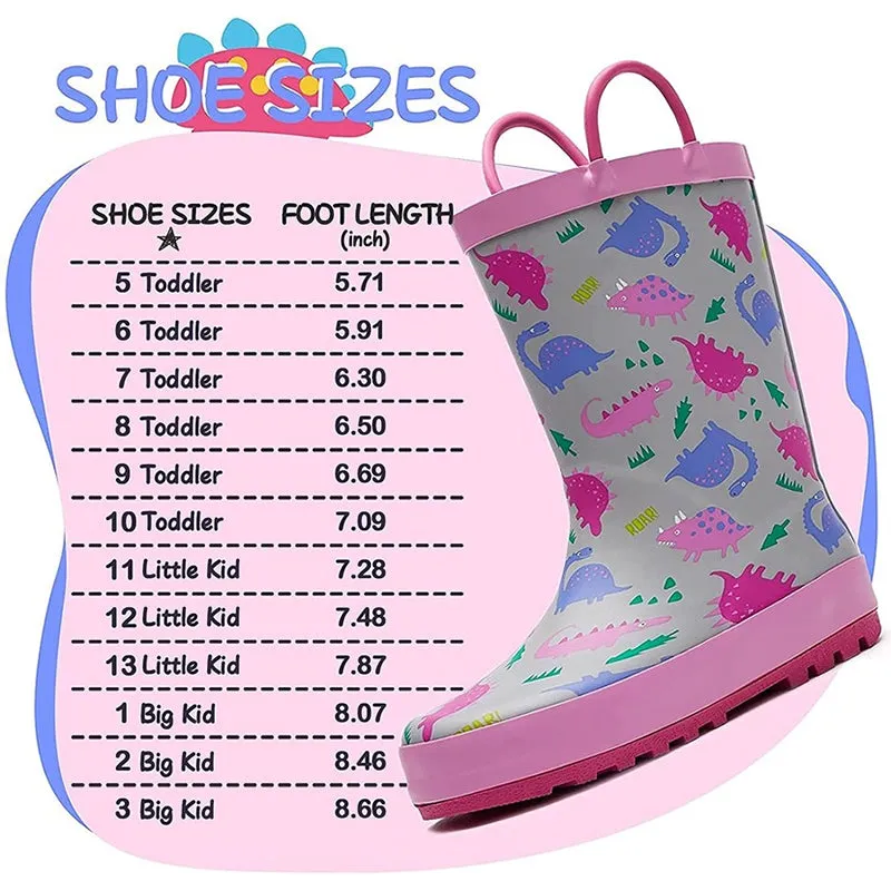 Boy&Girl Rain Boots Waterproof Pink Dinosaurs - K KomForme