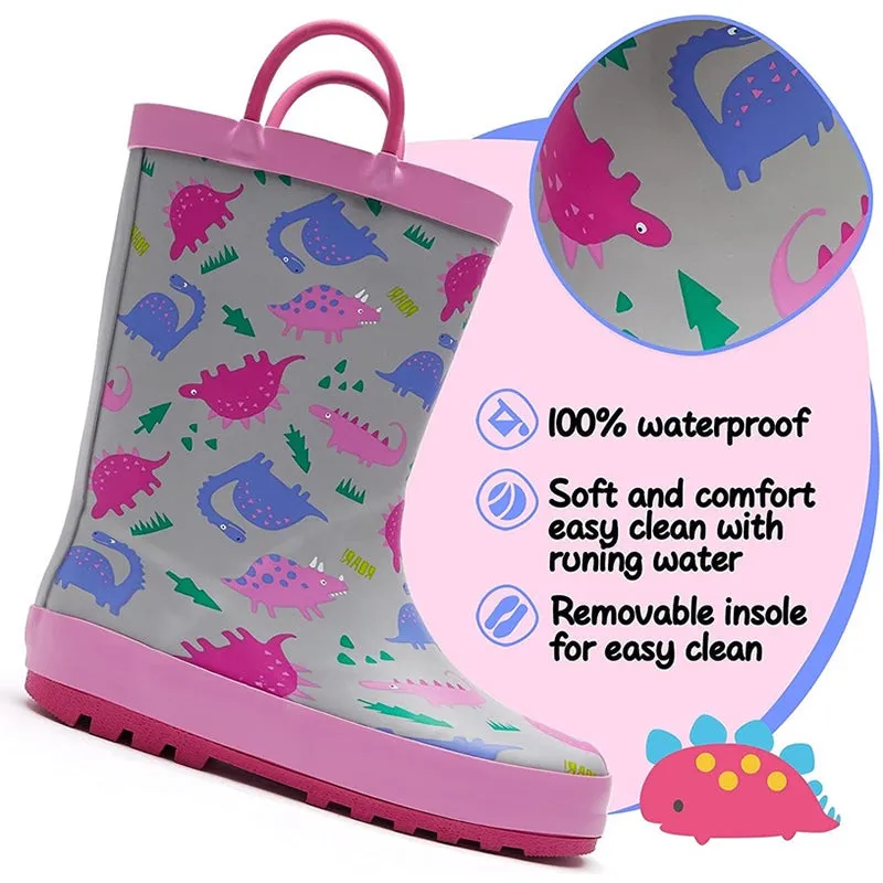 Boy&Girl Rain Boots Waterproof Pink Dinosaurs - K KomForme