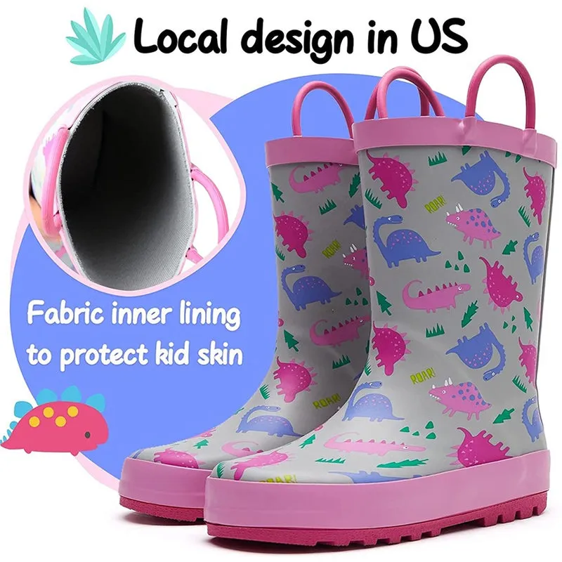 Boy&Girl Rain Boots Waterproof Pink Dinosaurs - K KomForme