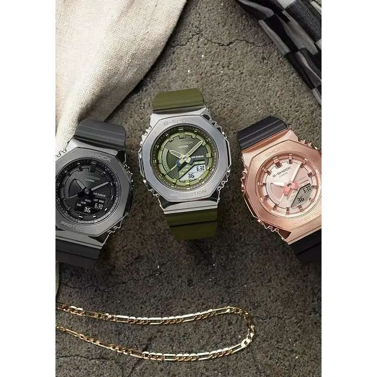 CASIO G-SHOCK MID-SIZE MODEL METAL COVERED BLACK & GREY LADIES WATCH GM-S2100B-8AJF