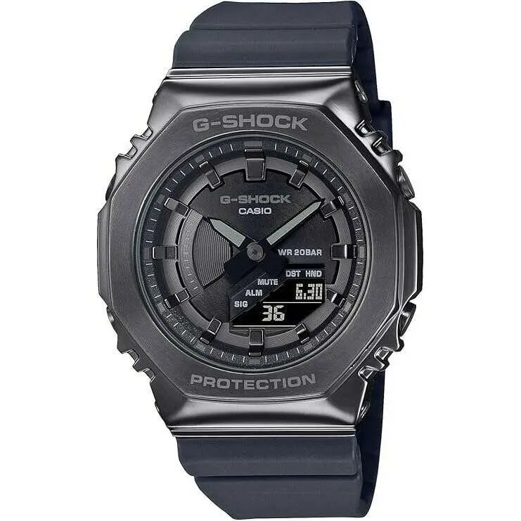 CASIO G-SHOCK MID-SIZE MODEL METAL COVERED BLACK & GREY LADIES WATCH GM-S2100B-8AJF
