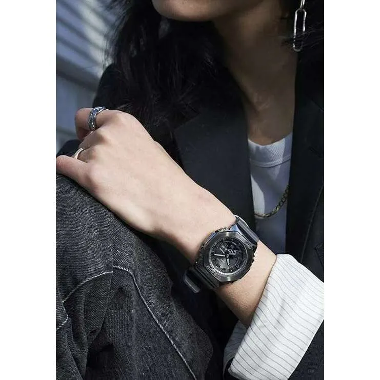 CASIO G-SHOCK MID-SIZE MODEL METAL COVERED BLACK & GREY LADIES WATCH GM-S2100B-8AJF