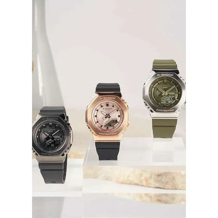 CASIO G-SHOCK MID-SIZE MODEL METAL COVERED BLACK & GREY LADIES WATCH GM-S2100B-8AJF