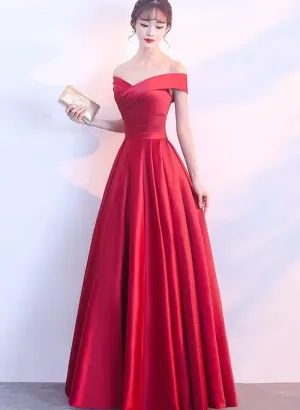 Charming Red Satin A-line Long Prom Dress, Beautiful Red Gown