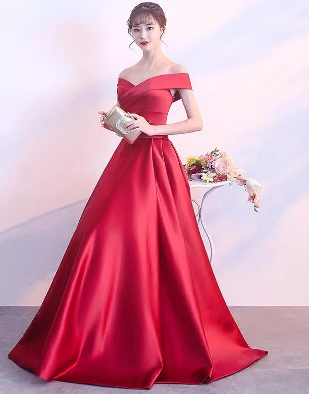 Charming Red Satin A-line Long Prom Dress, Beautiful Red Gown