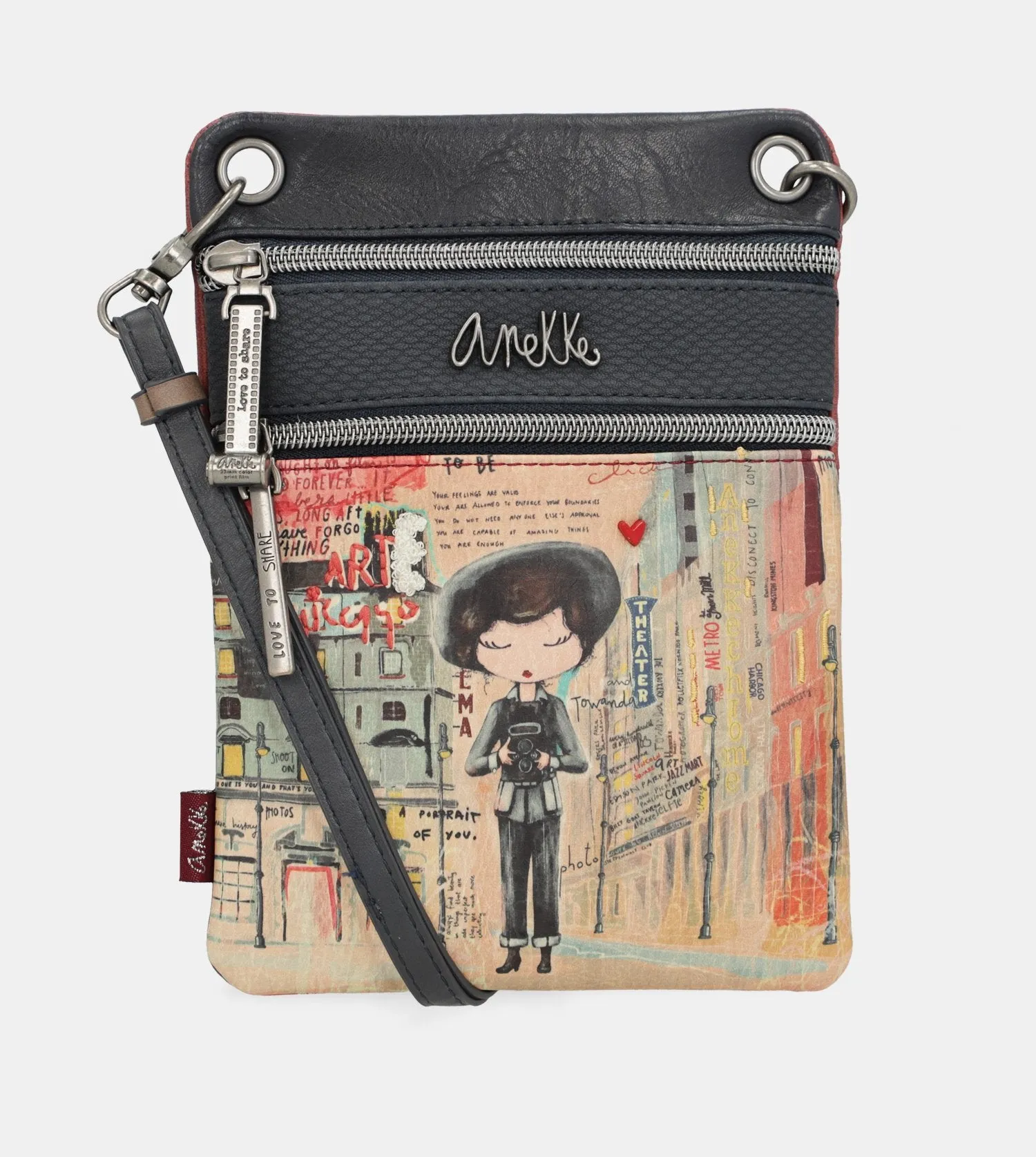 City Art mini crossbody bag with two compartments