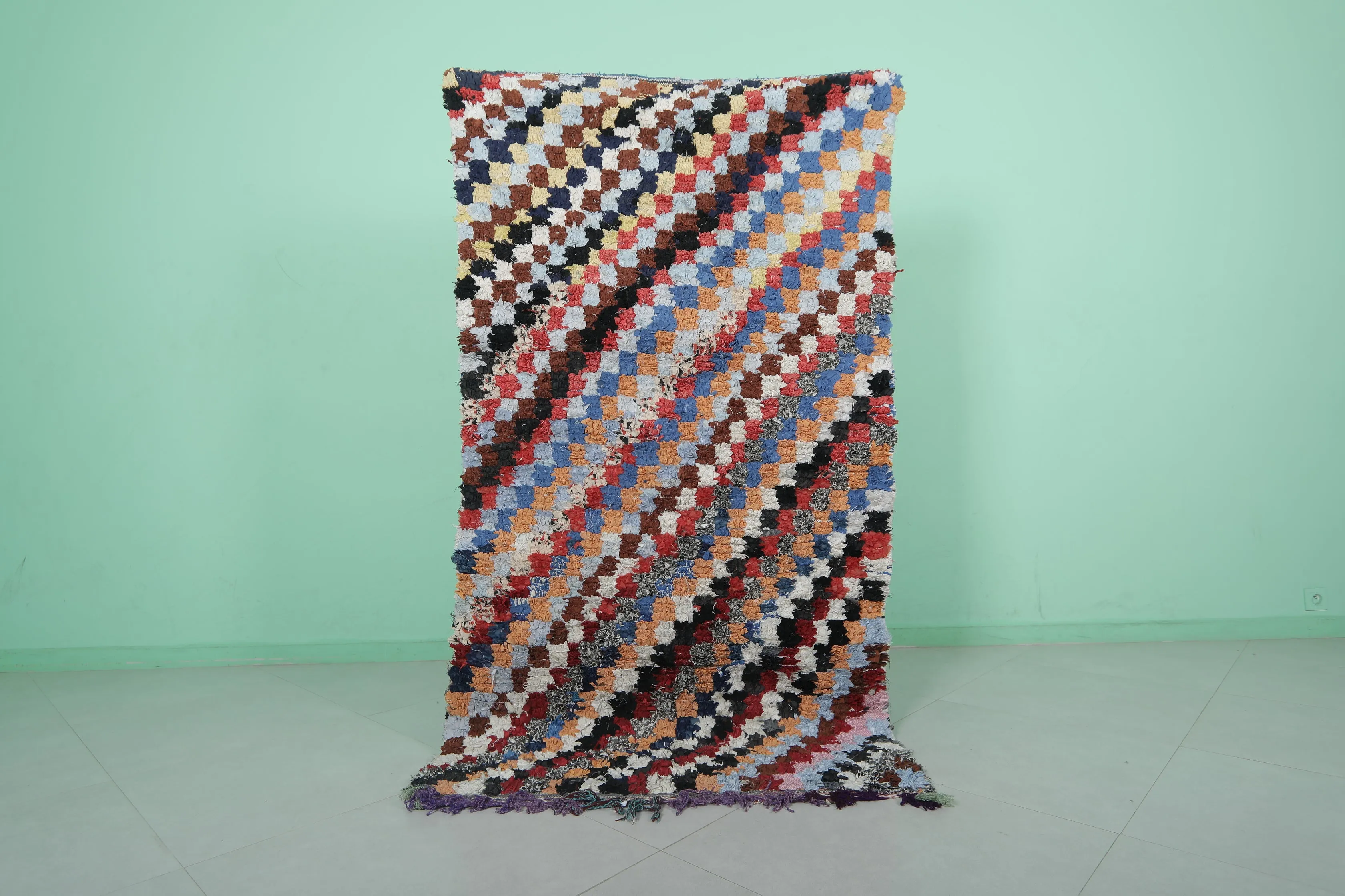 Colorful Moroccan Boucherouite Rug - 3.6x6.7 ft | Handwoven Patchwork Design