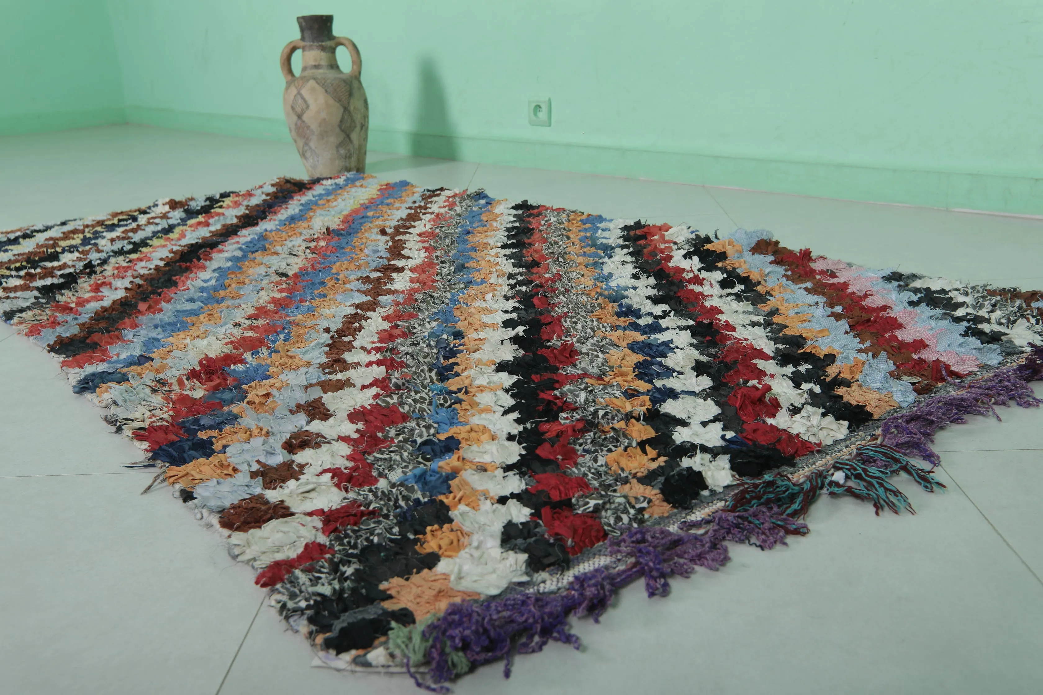 Colorful Moroccan Boucherouite Rug - 3.6x6.7 ft | Handwoven Patchwork Design