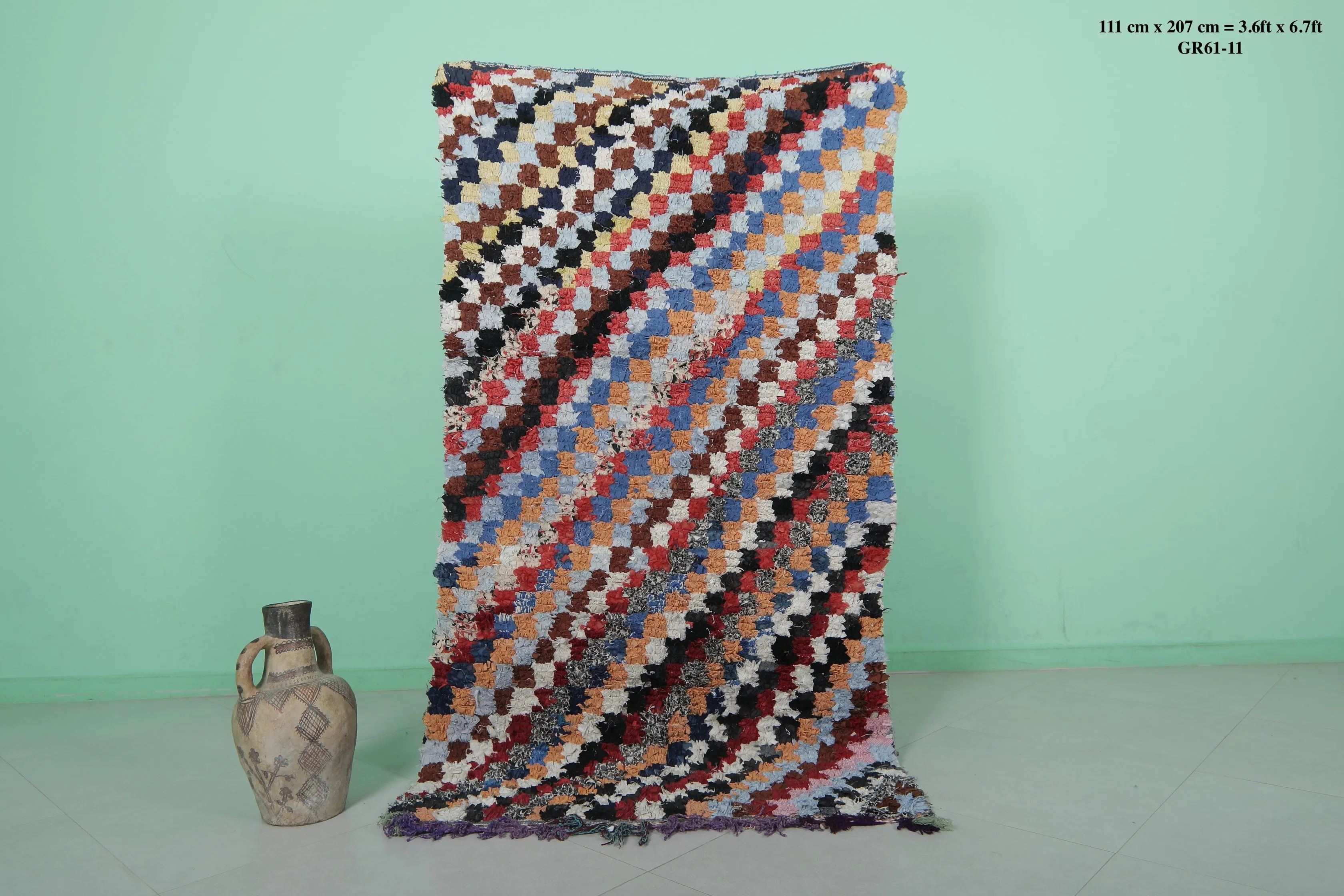 Colorful Moroccan Boucherouite Rug - 3.6x6.7 ft | Handwoven Patchwork Design