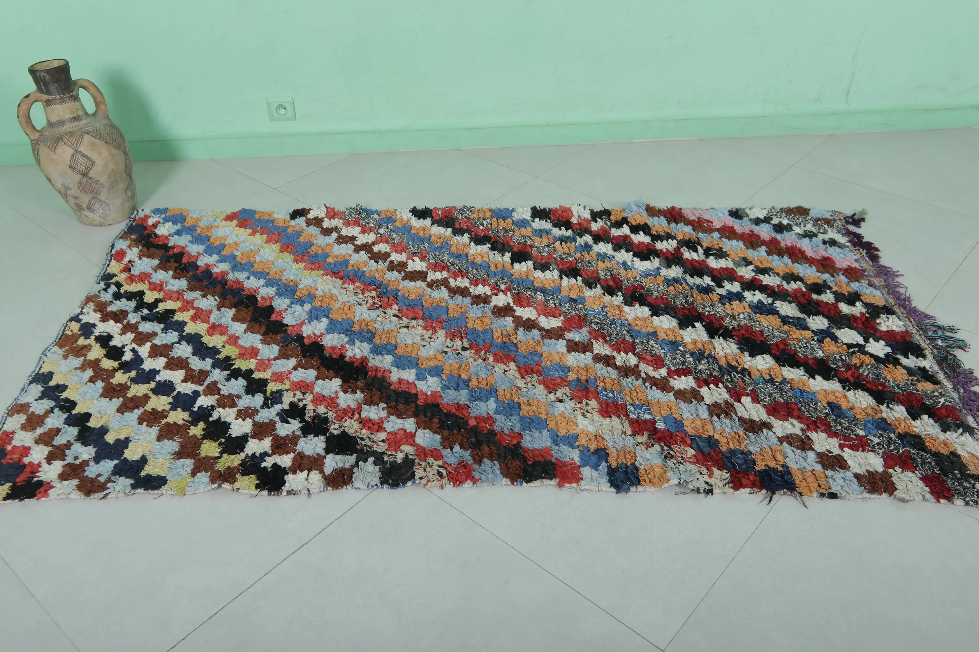 Colorful Moroccan Boucherouite Rug - 3.6x6.7 ft | Handwoven Patchwork Design
