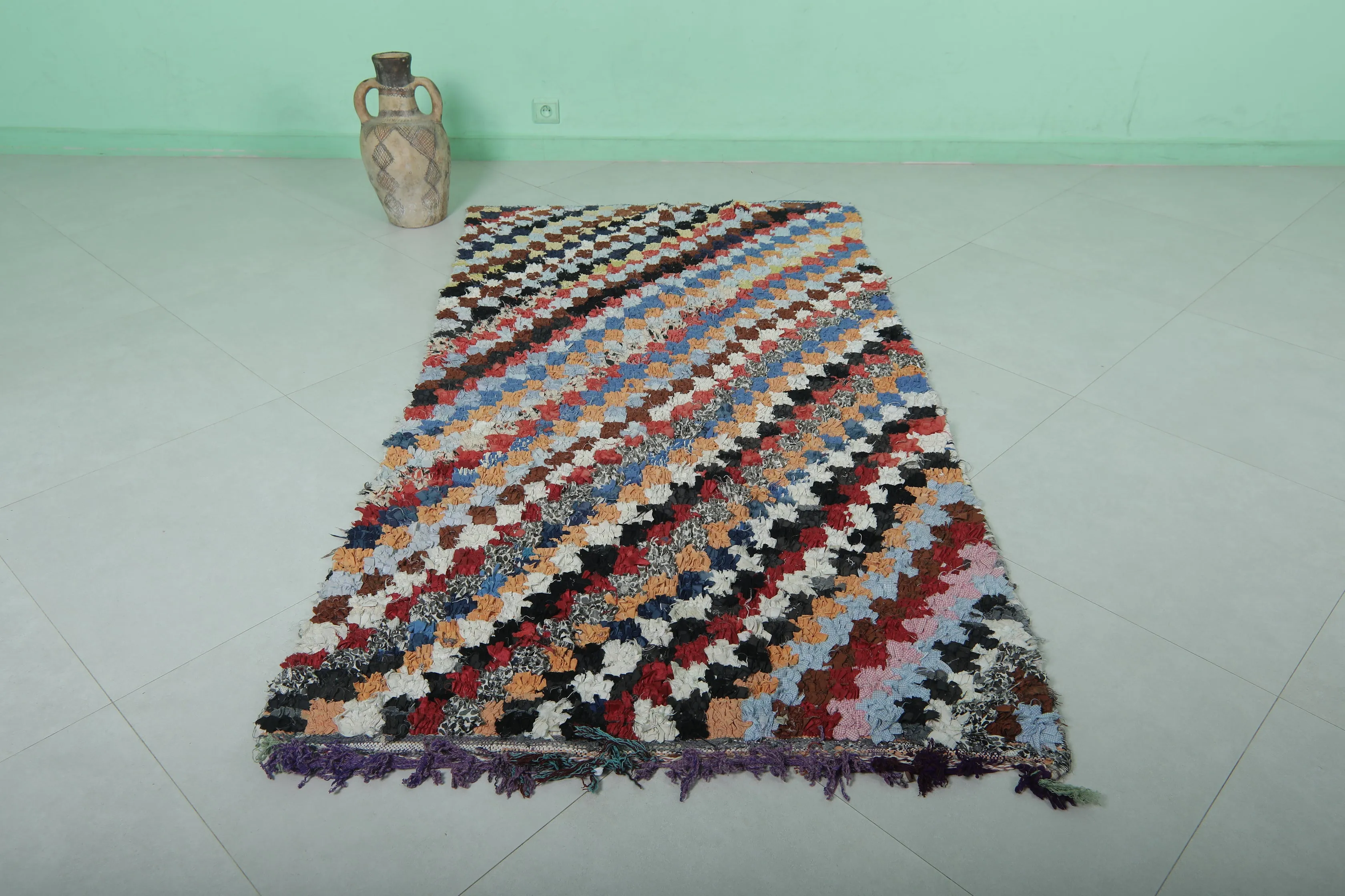 Colorful Moroccan Boucherouite Rug - 3.6x6.7 ft | Handwoven Patchwork Design