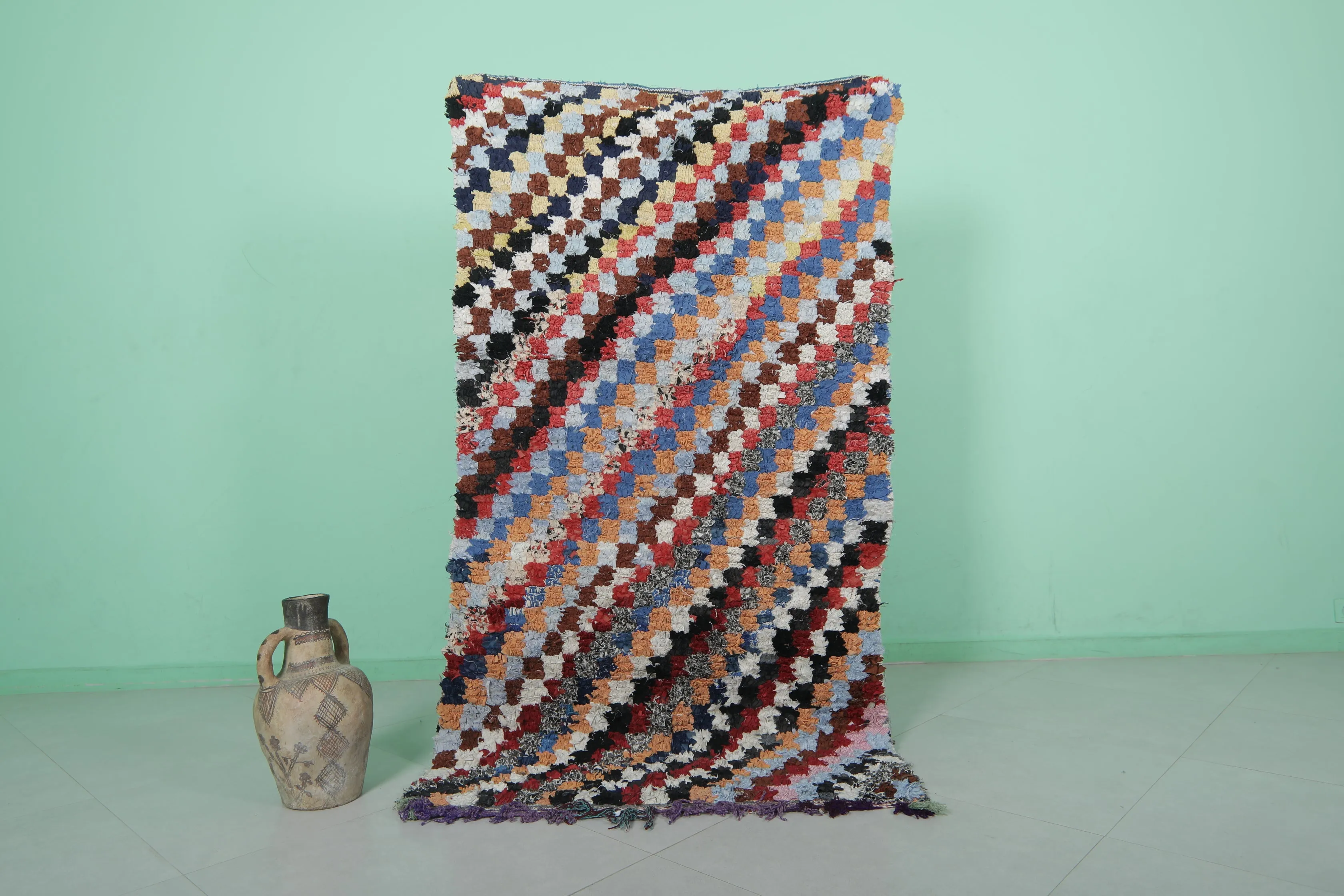 Colorful Moroccan Boucherouite Rug - 3.6x6.7 ft | Handwoven Patchwork Design