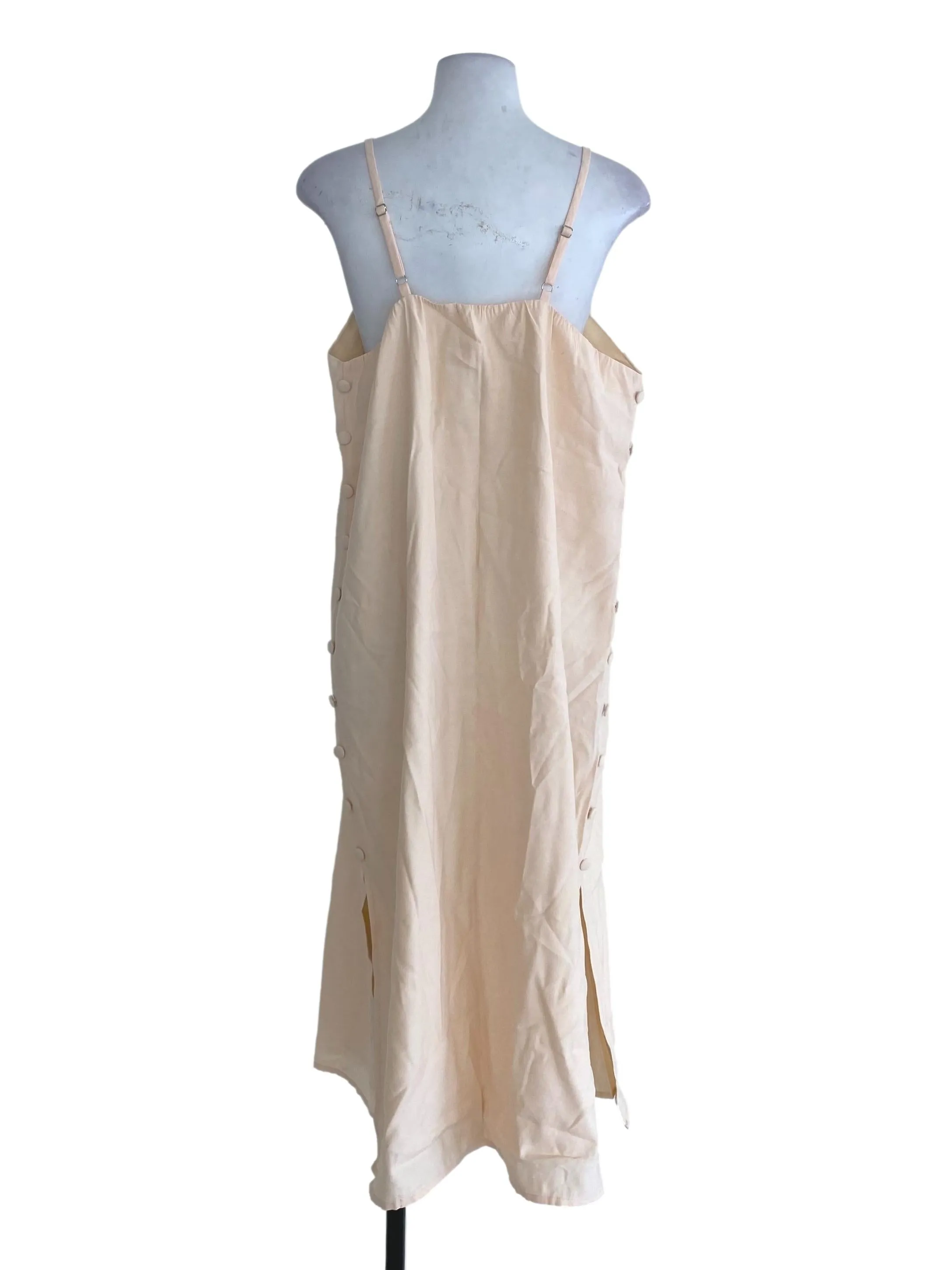 Cream Plain Side Buttoned Dress