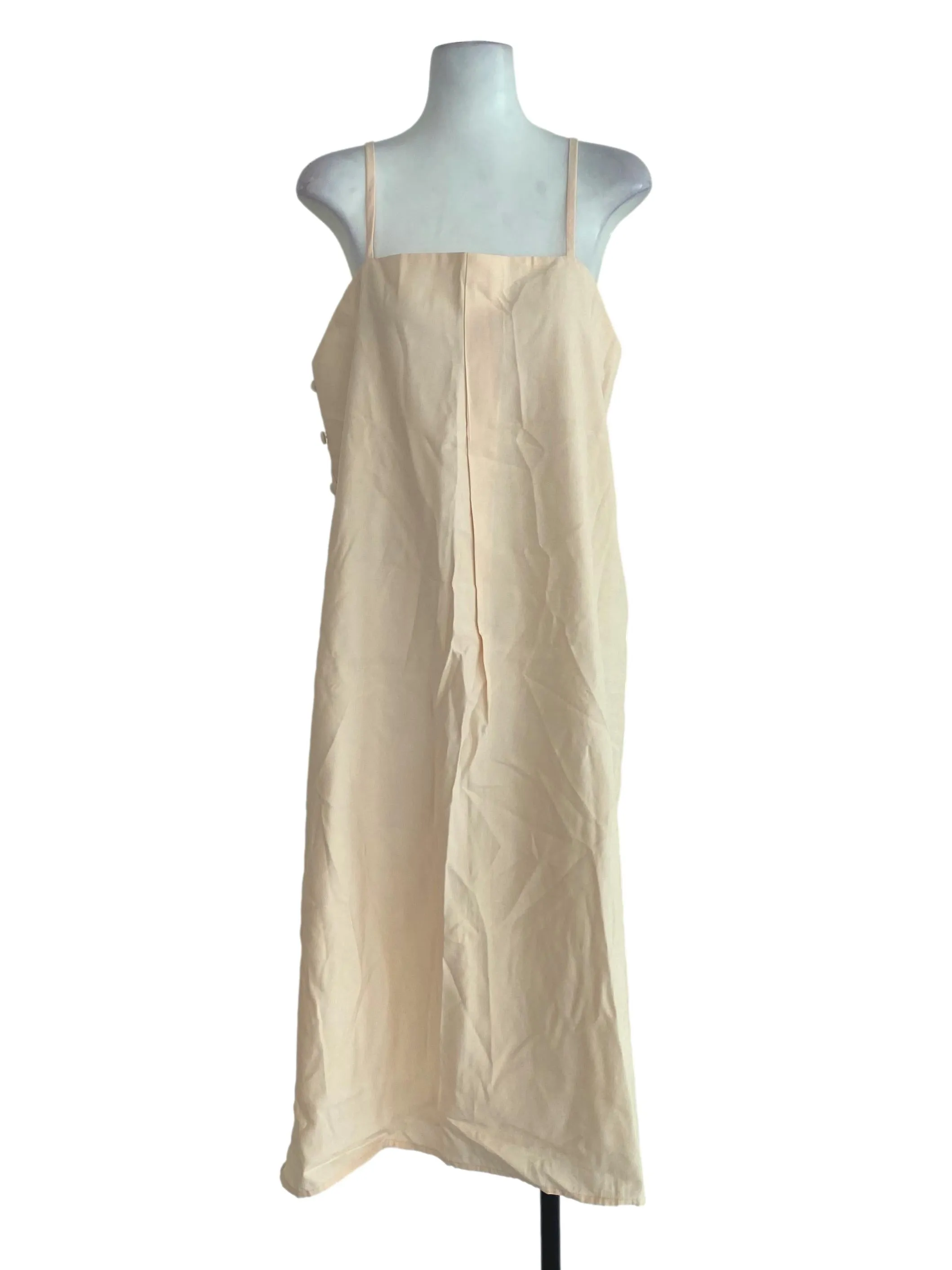 Cream Plain Side Buttoned Dress