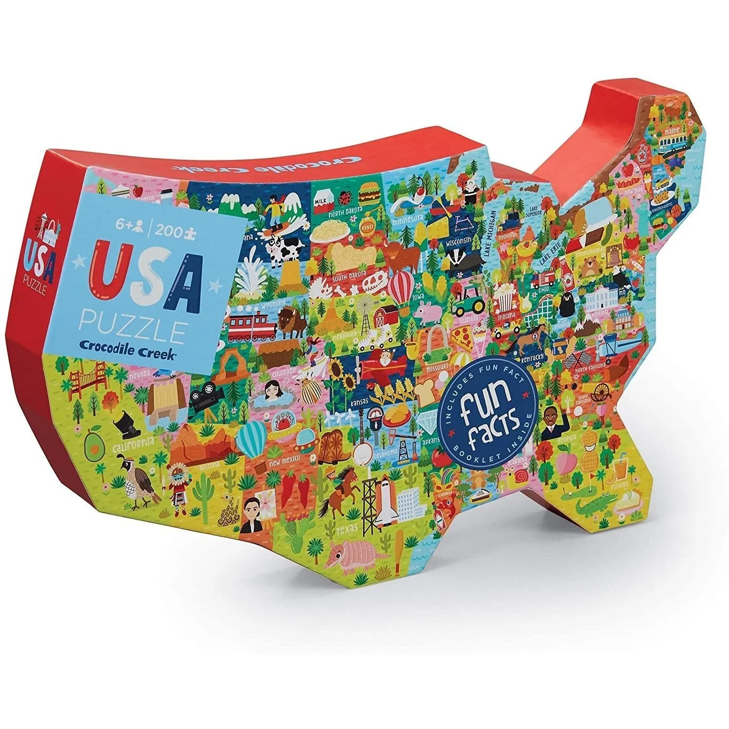 Crocodile Creek 200 Piece USA Map Jigsaw Puzzle - USA Shaped Box
