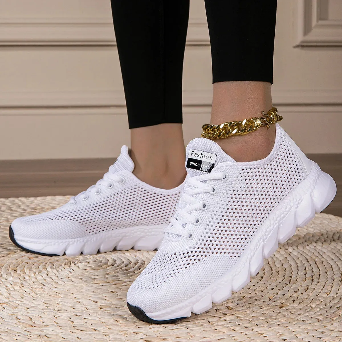 Cross-border large summer hollowed-out woven women's sports casual shoes light running shoes