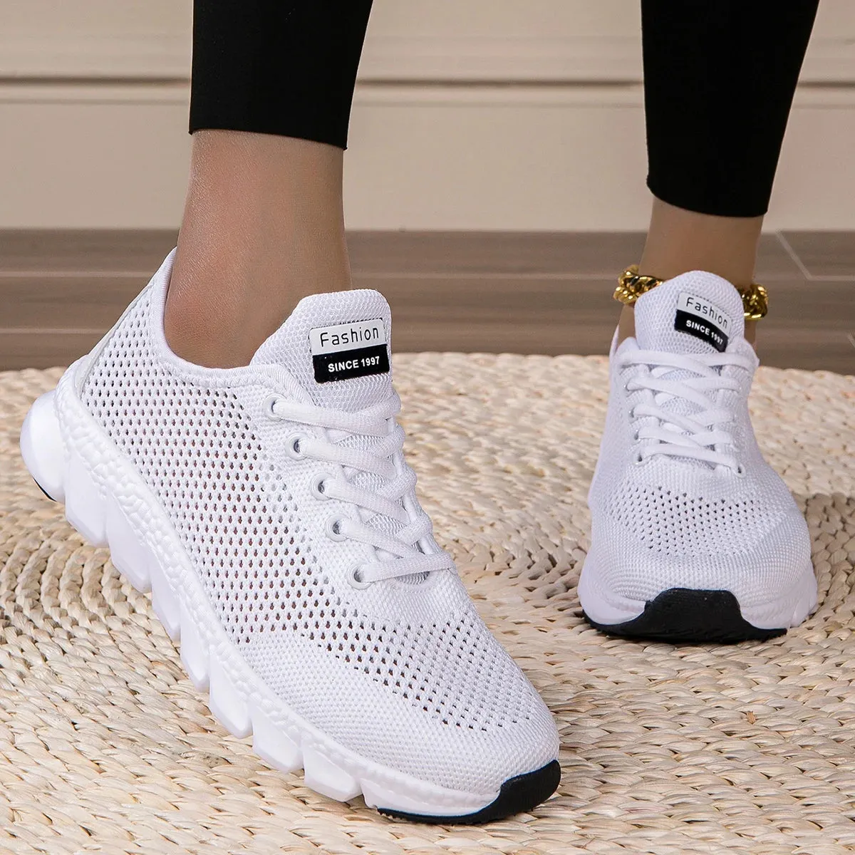 Cross-border large summer hollowed-out woven women's sports casual shoes light running shoes