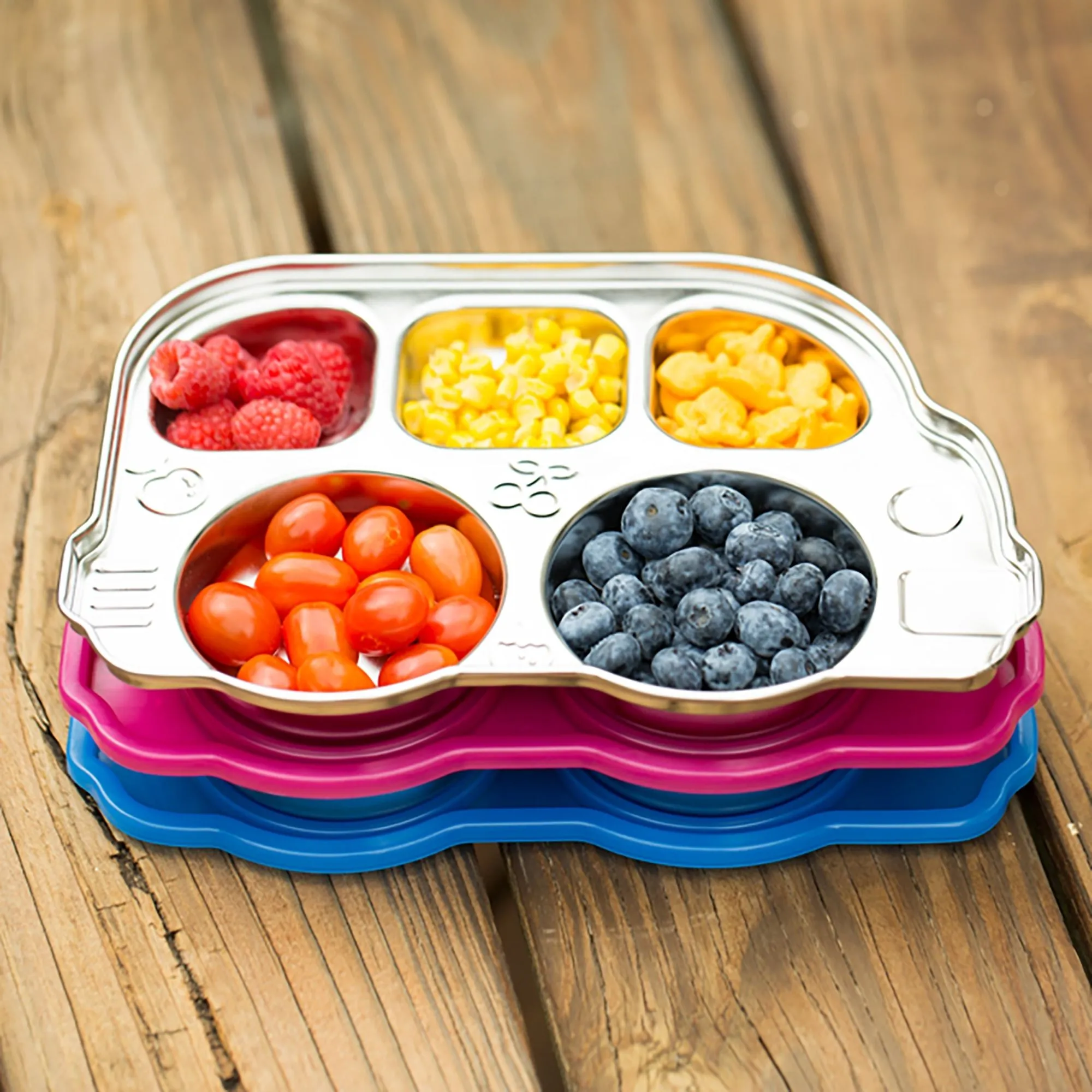 DIN DIN SMART STAINLESS BUS DIVIDED PLATTER w/ LID