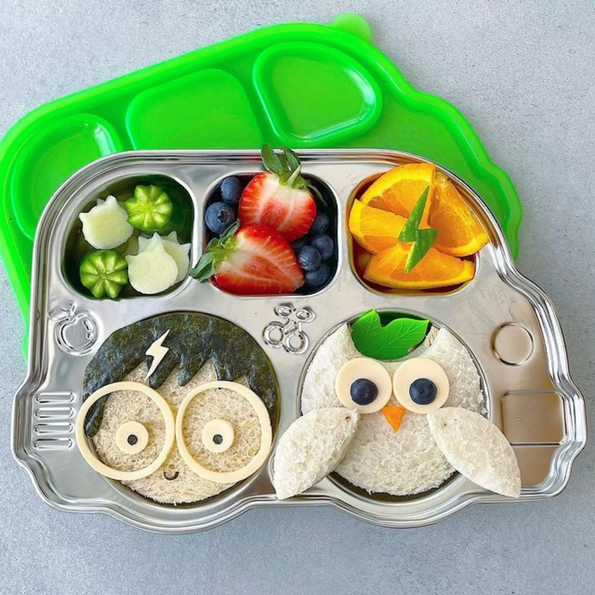DIN DIN SMART STAINLESS BUS DIVIDED PLATTER w/ LID