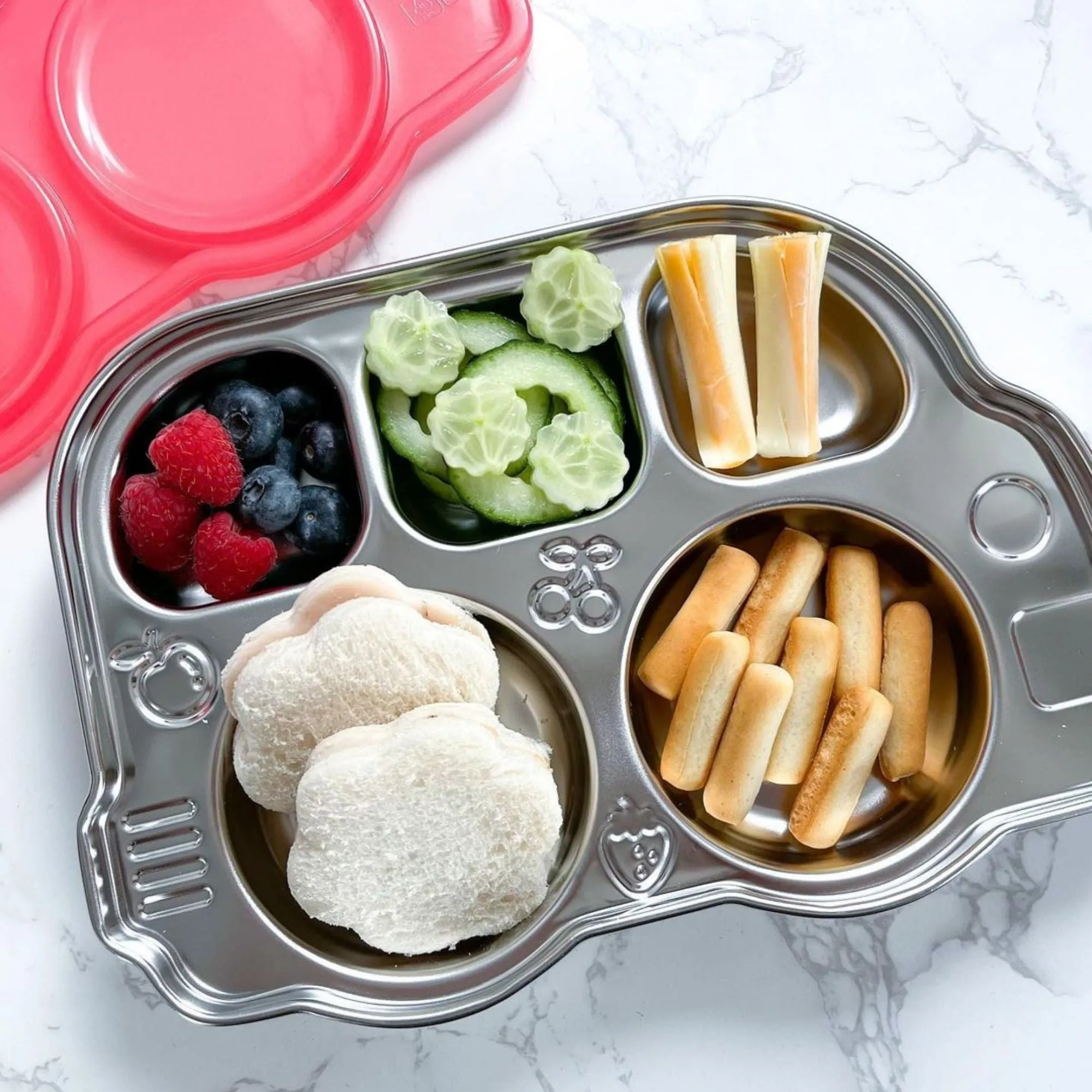 DIN DIN SMART STAINLESS BUS DIVIDED PLATTER w/ LID