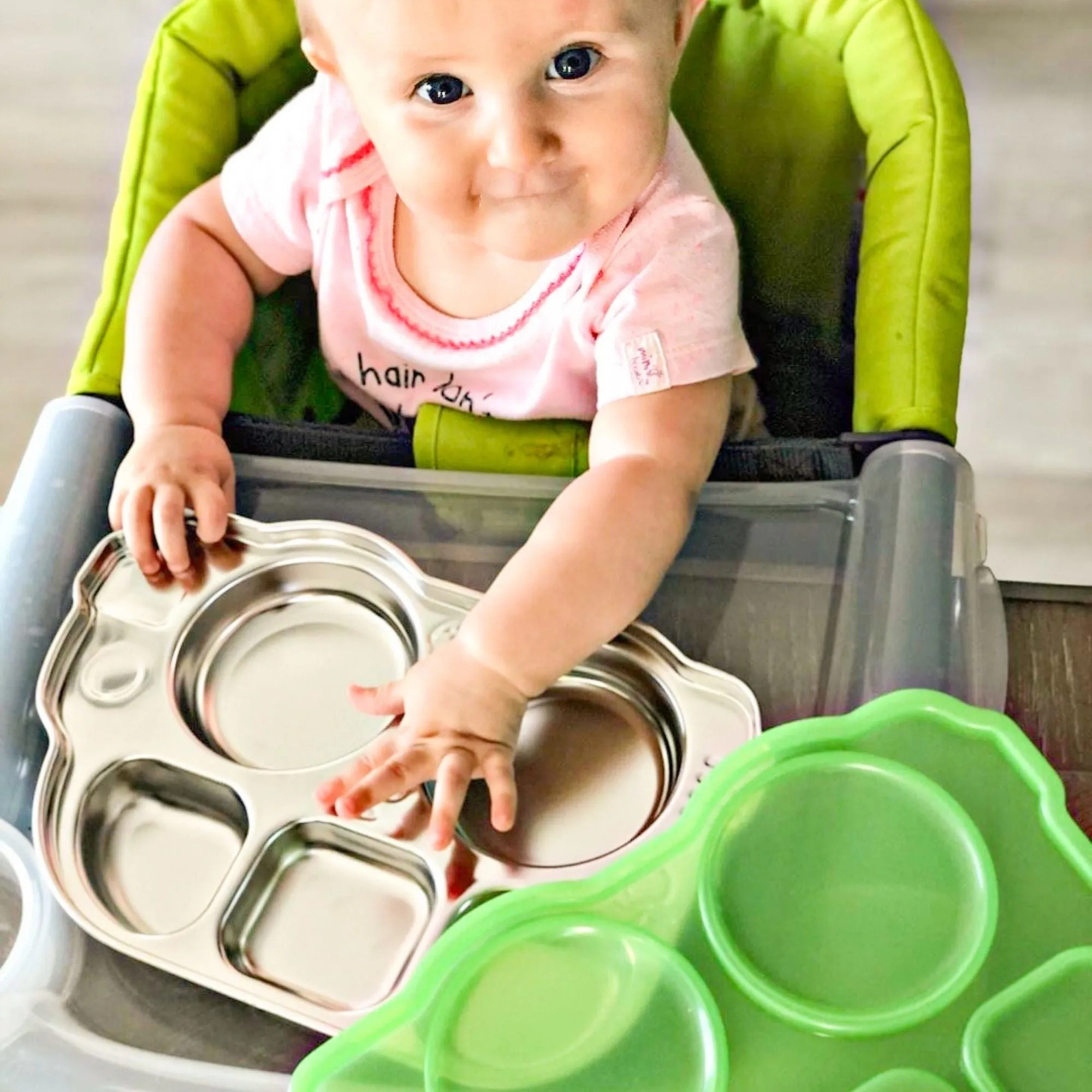 DIN DIN SMART STAINLESS BUS DIVIDED PLATTER w/ LID