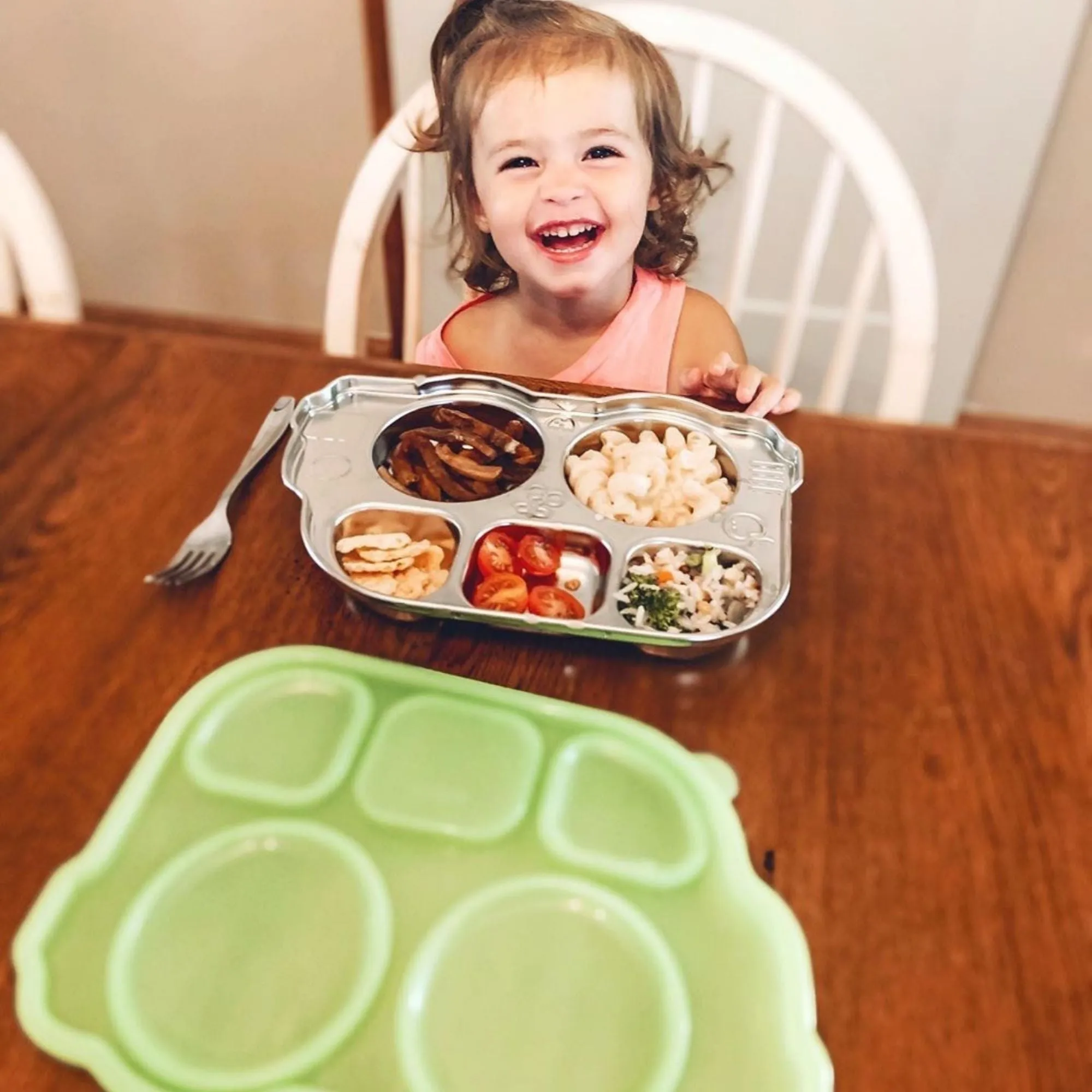 DIN DIN SMART STAINLESS BUS DIVIDED PLATTER w/ LID