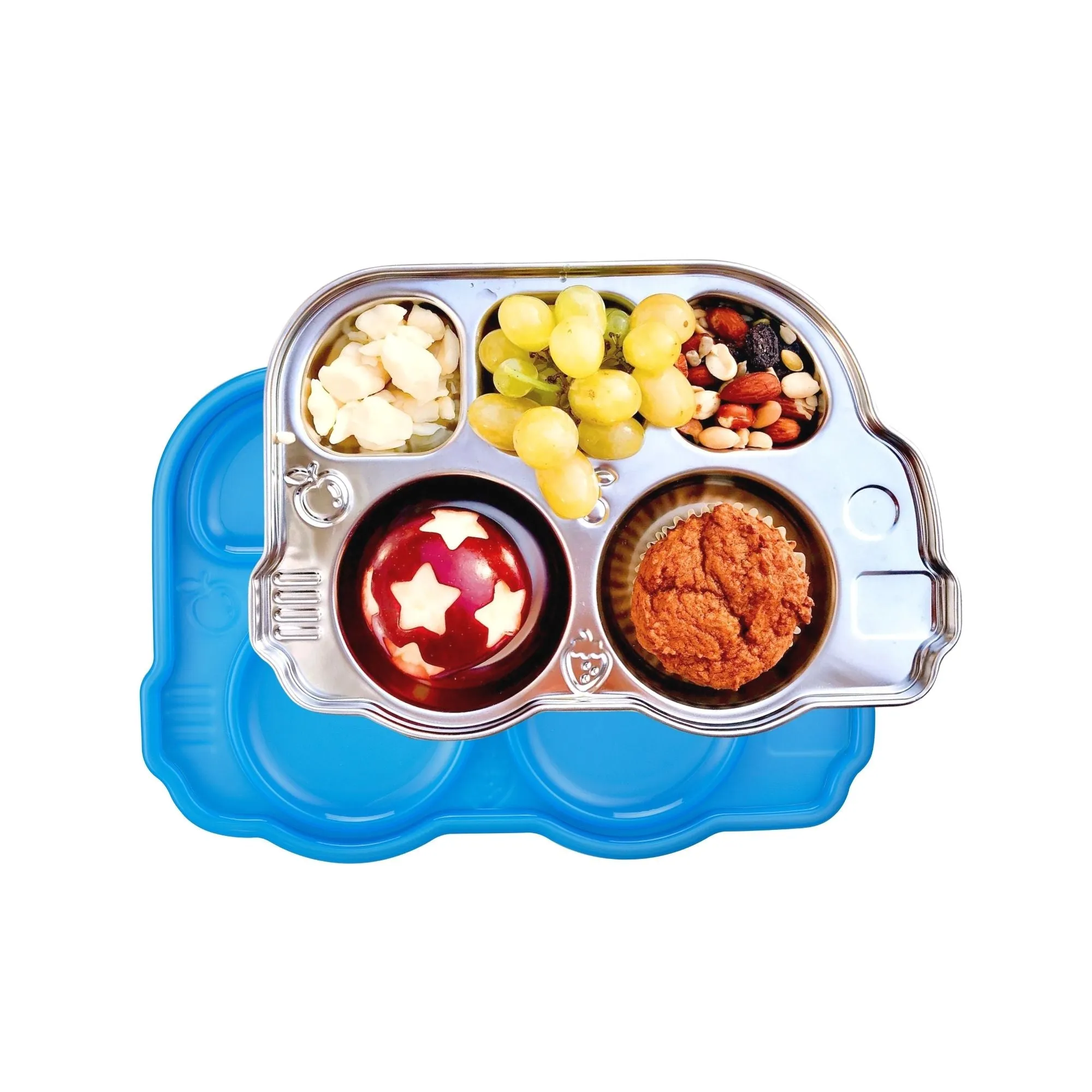 DIN DIN SMART STAINLESS BUS DIVIDED PLATTER w/ LID