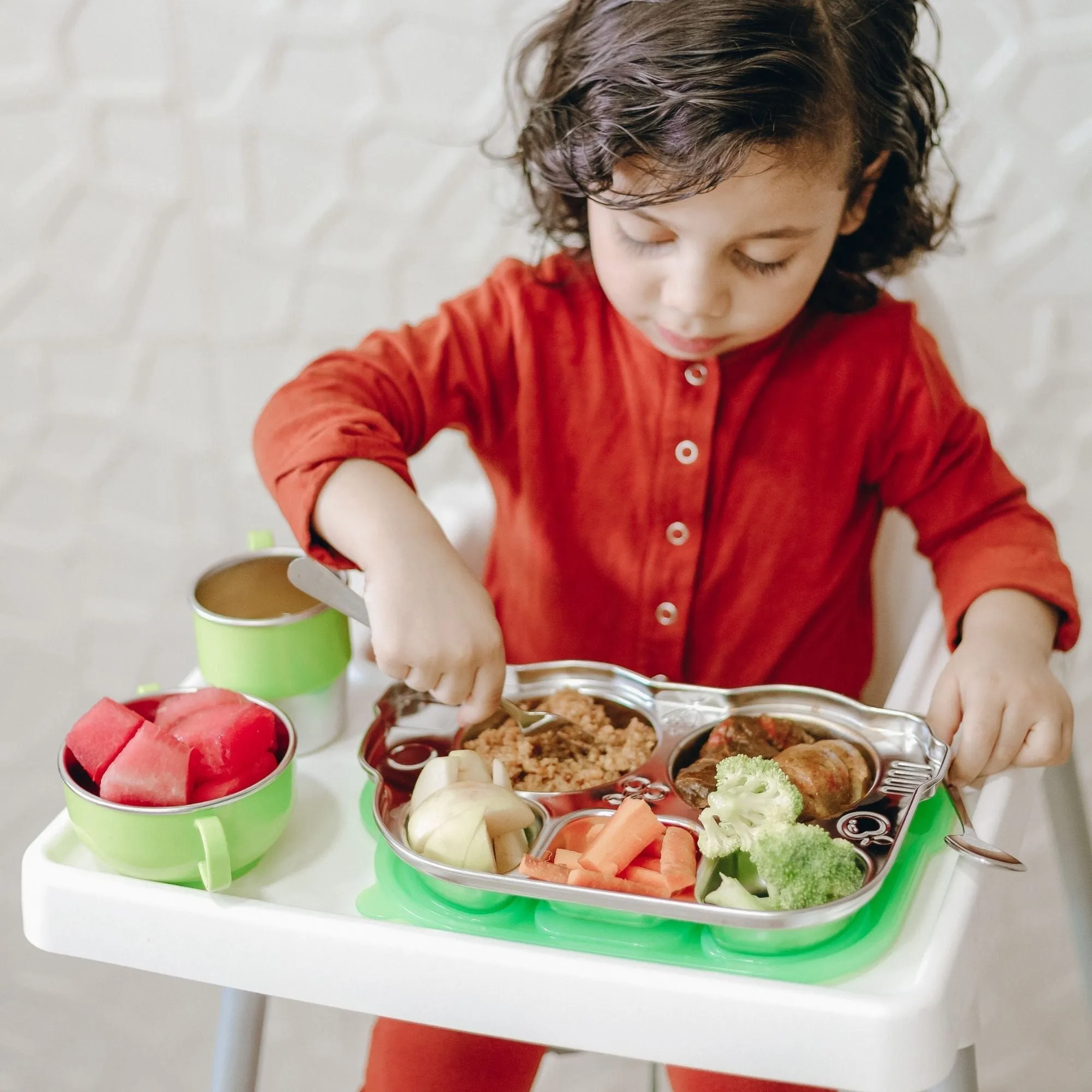 DIN DIN SMART STAINLESS BUS DIVIDED PLATTER w/ LID