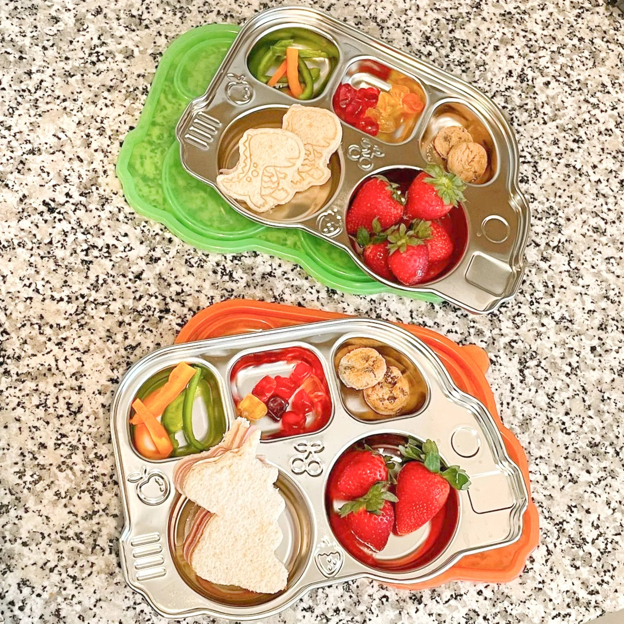 DIN DIN SMART STAINLESS BUS DIVIDED PLATTER w/ LID