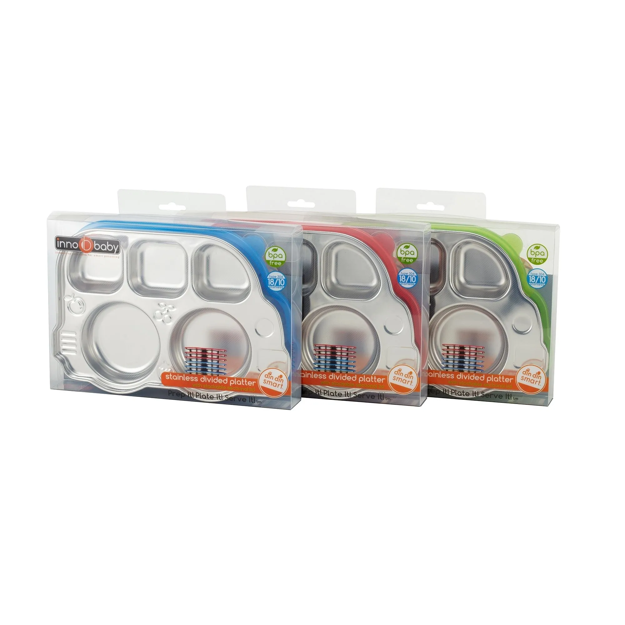 DIN DIN SMART STAINLESS BUS DIVIDED PLATTER w/ LID