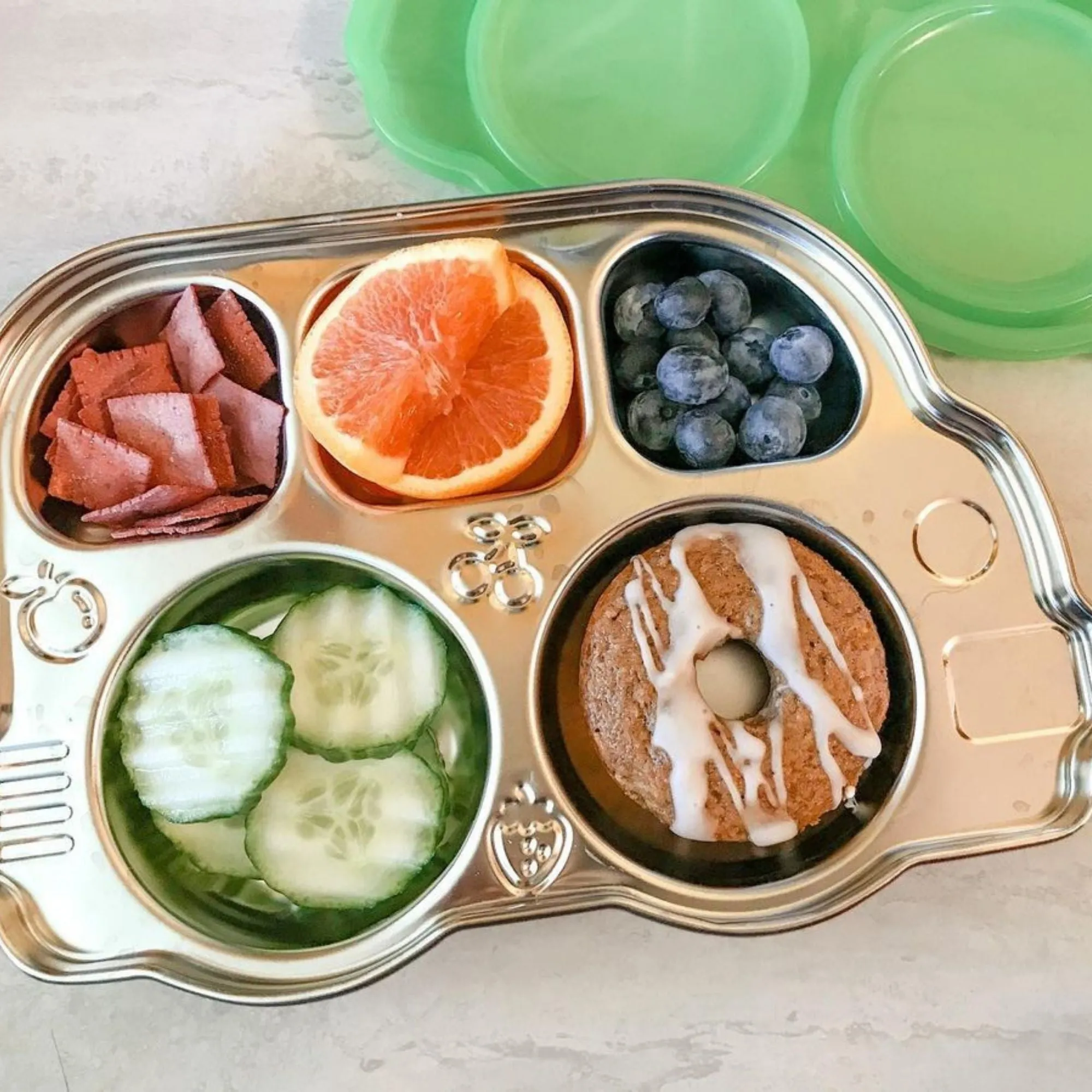 DIN DIN SMART STAINLESS BUS DIVIDED PLATTER w/ LID